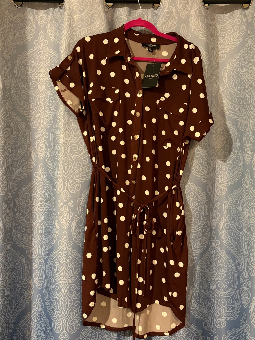 Cocomo Brown Polka Dot High-Low Shirt Dress